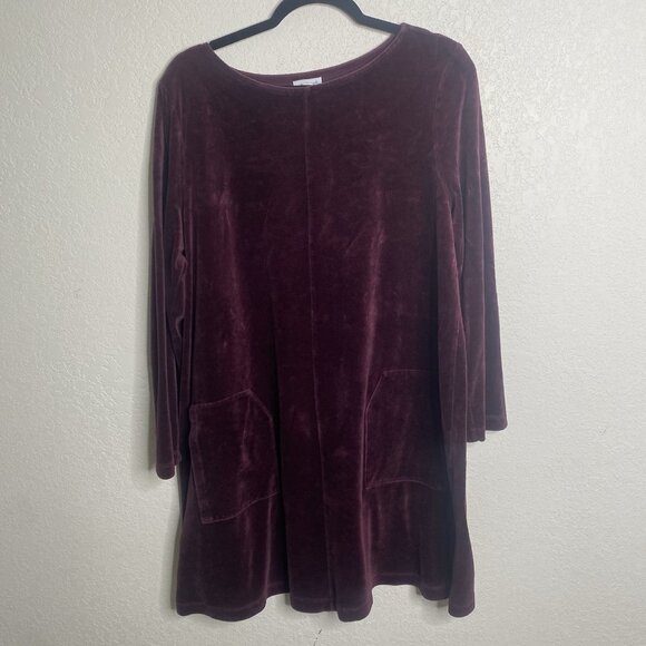 Pure Jill Velour Dress Women Size XL Pima Cotton Plush Velvet Shift Pockets - Picture 1 of 9